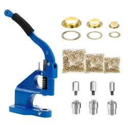 Heavy Duty Hand Press Eyelet Grommet Machine Punch Tool Kit with 8mm 6mm 10mm  Dies and 1500 Pcs Gold Silver Grommets
