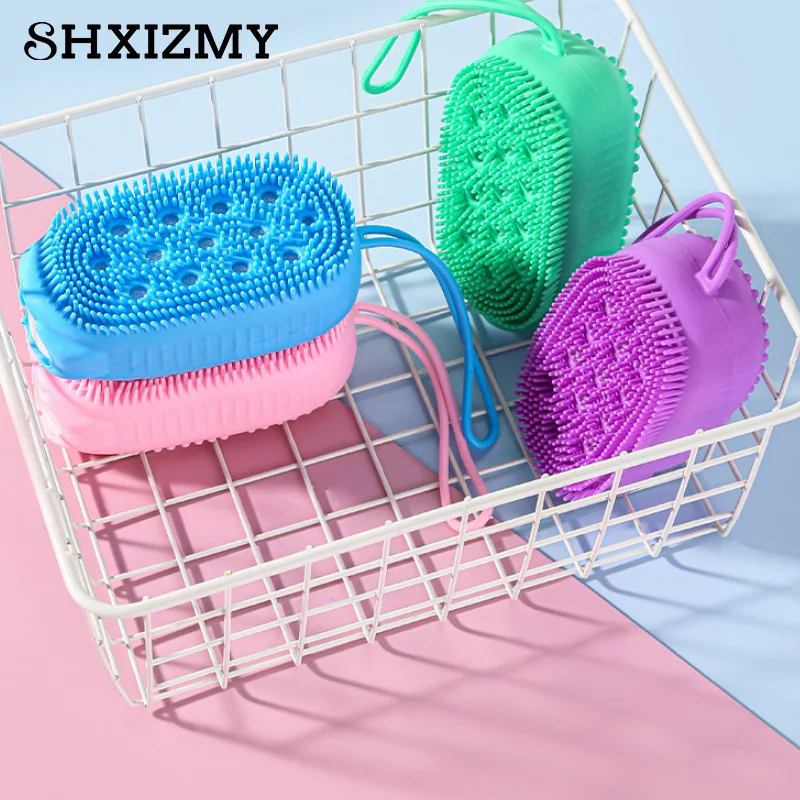 

Double Sided Exfoliating Scrub Sponge Bubble Bath Brush Massager Skin Cleaner Cleaning Pad Silicone Bathroom Accessories