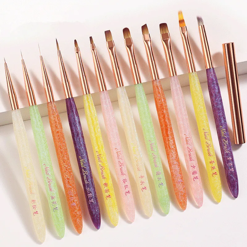 1/12 Uds pincel de uñas colorido cepillo de Gel puntas de dibujo delineador de dibujo pintura pincel acrílico para manicura decoración de pinceles para decoración de uñas