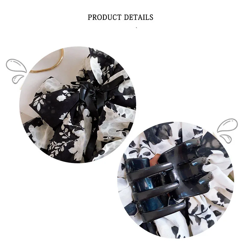 Korea Kleine Gedruckt Haar Klaue Clip Für Frauen Elegante Bogen Haarspange Mädchen Schwarz Krabben Haar Pin Retro Halb Greifen Haarnadel Kopfschmuck – Detail 1