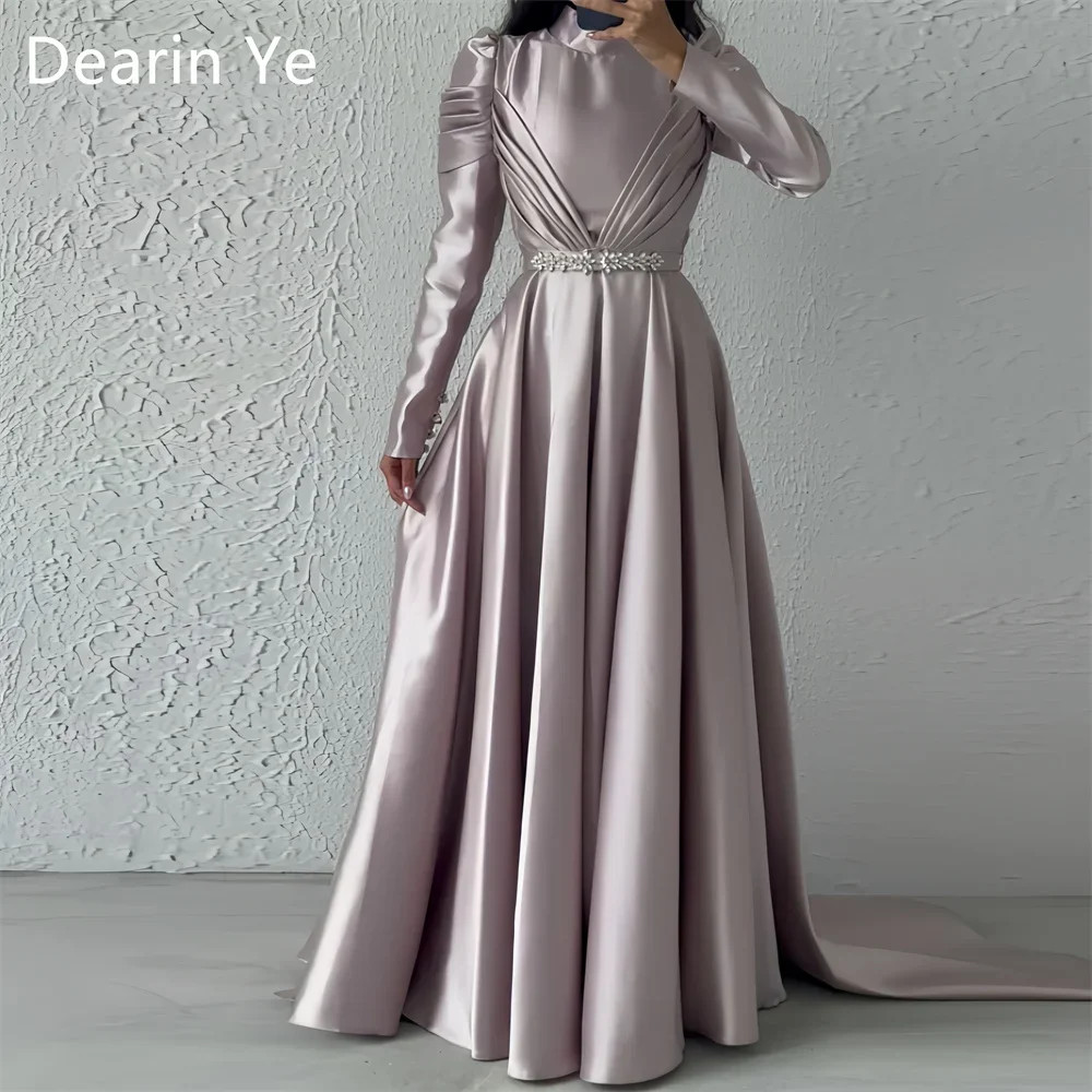 

Saudi Arabia Prom Gown Formal Evening Gown Formal Saudi Arabia Dearin High Collar A-line Floor Length Skirts Draped Knot Bead Be