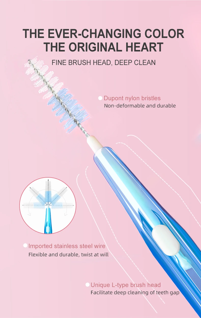 Fawnmum Interdentalbürste, reinigt zwischen den Zähnen, Zahnbürste, Reinigung, Mundwerkzeuge, Zahnkieferorthopädie, tragbar, 0,6–1,2 mm – Detail 3