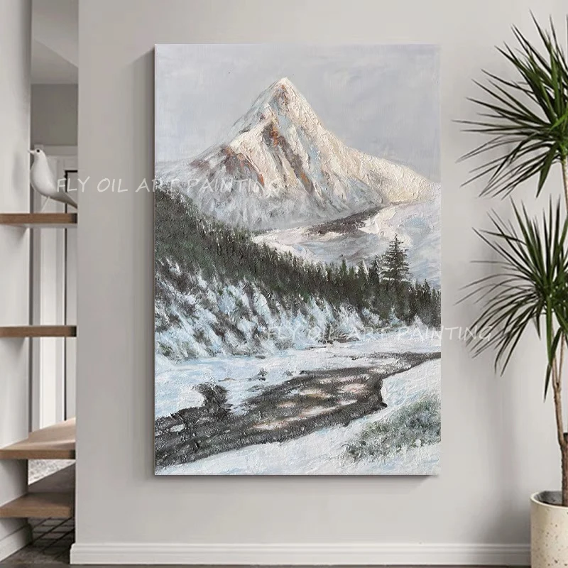 

Картина маслом «Снежная гора», абстрактный современный холст ручной работы, украшение для гостиной, в подарок