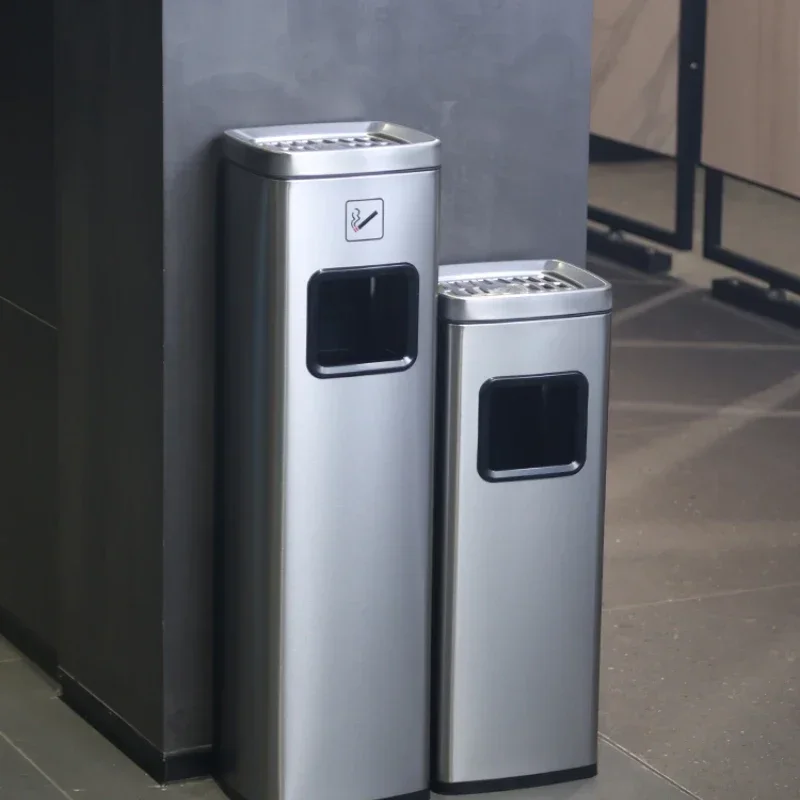 Deluxe Stainless Steel Garbage Bin  Vertical Lift Hotel Lobby Ashtray Corridor Waste Container Smoking Friendly