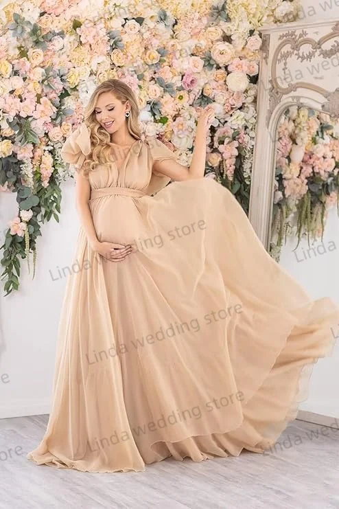 Vestido de maternidad de gasa Chocolate para fotografía, bata para sesión de fotos de embarazada con hombros descubiertos, vestidos para fotos, Baby Shower personalizado