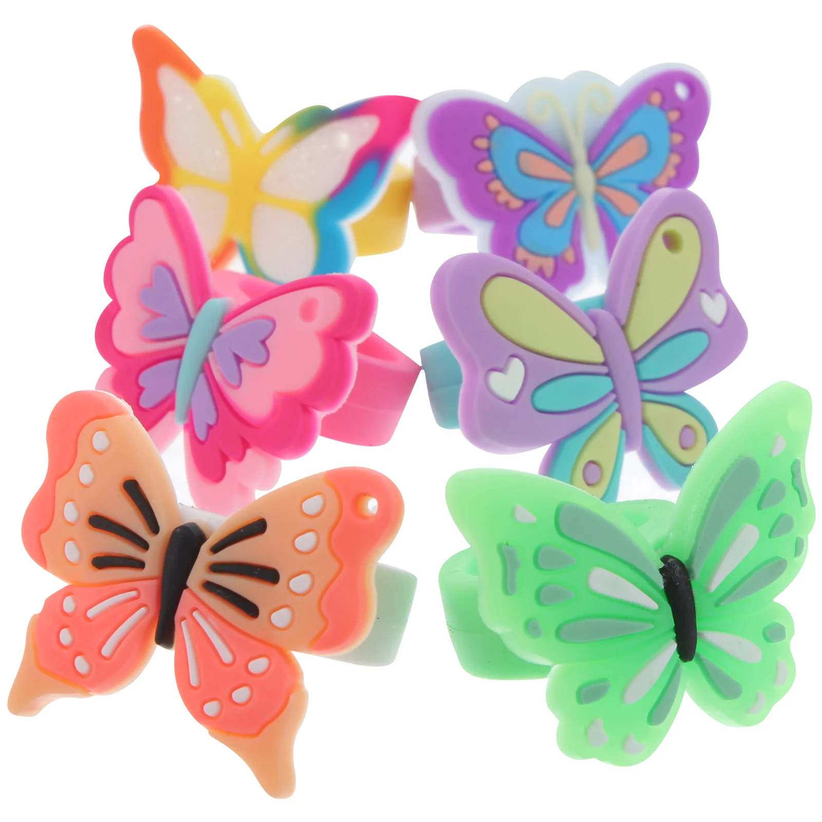 Anillo de mariposa de dibujos animados para niños, 12 piezas, regalos adorables de Pvc, juguetes para niños y niñas