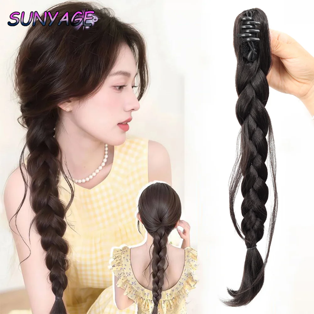 

SUNYAGE синтетический зажим для когтей на шнурке на плетеном хвосте, наращивание косичек ручной работы, конские хвосты для женщин, добавляет волосы