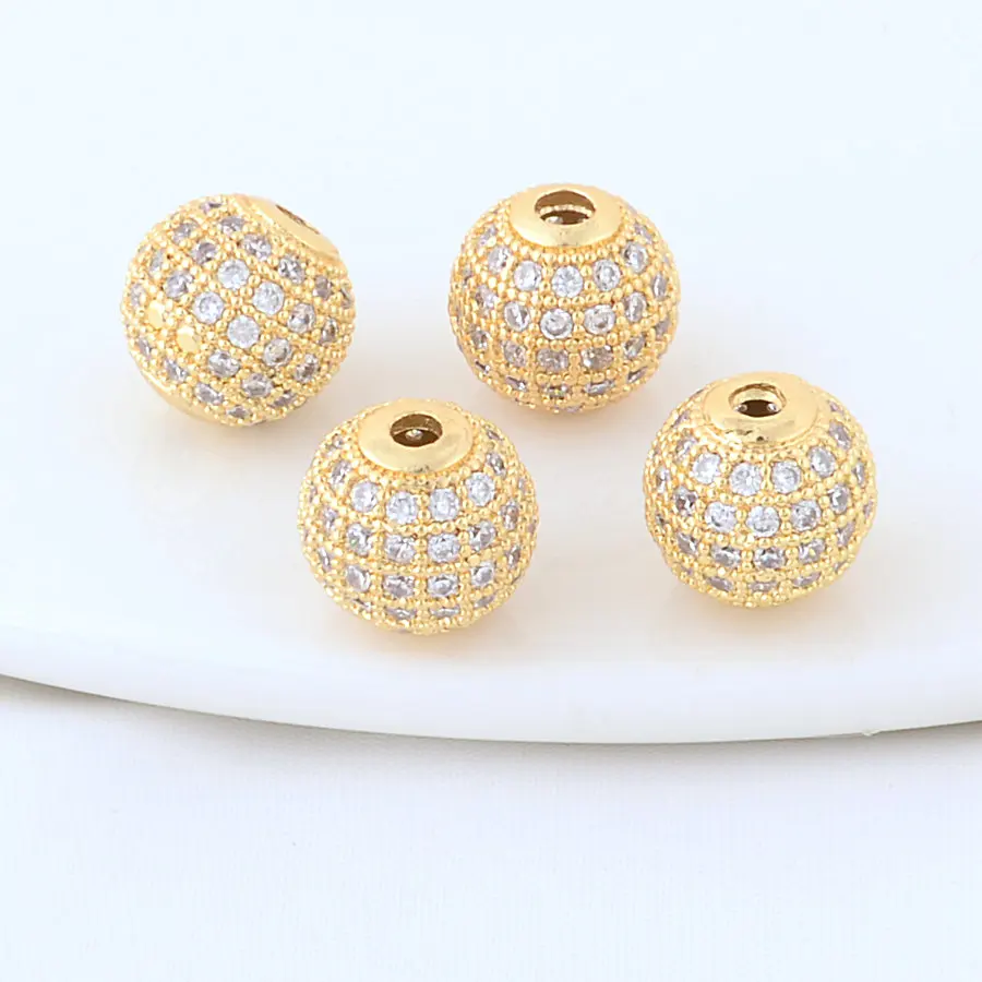 14K Gold Color Plated Brass and Zircon Round Square Bead Loose Spacer Beads for DIY Jewelry Making Accessories