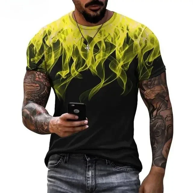 3D Flame Printed Men's T-shirts Casual Fashion Breathable Round Neck Short Sleeve Tops Daily Trends Comfortable Quick Drying Tee