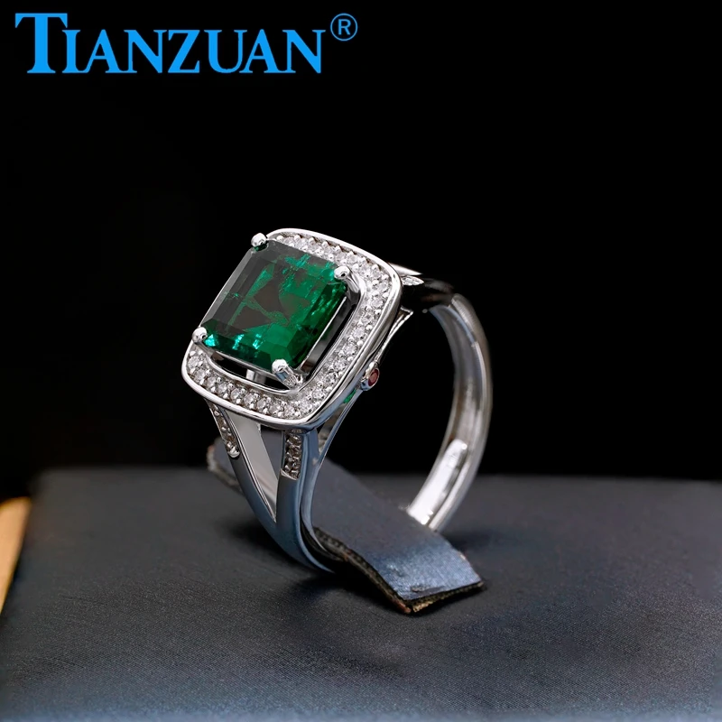 

New 8x8mm Main Stone Emerald Green Rings Square Shape 925 Silver for Party Wedding Gifts Fine Jewelry