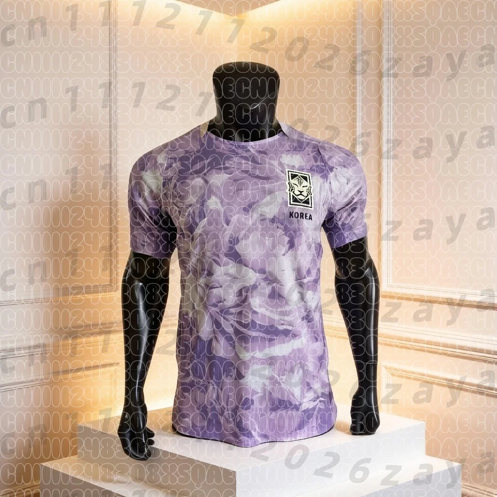 2026 Südkorea Fan-Stil Auswärtstrikot 2026 Lila Blumenmuster Fußballshirt Spielerversion Fußball 3D-Druck Eltern-Kind-T-Shirt – Detail 1