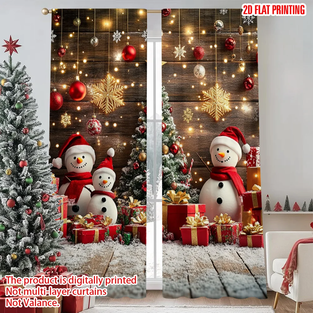 

2pcs 2D flat printing Merry Christmas Party Curtains Christmas 11 Versatile Durable Polyester Without Electricity Holiday