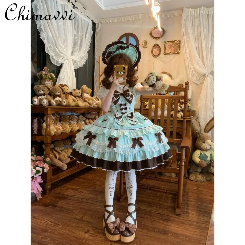 

Original Design Sweet Lolita Dress JSK Strap Dress Spring and Autumn Cute Bow Lace Kawaii Birthday Party Princess LO Dress