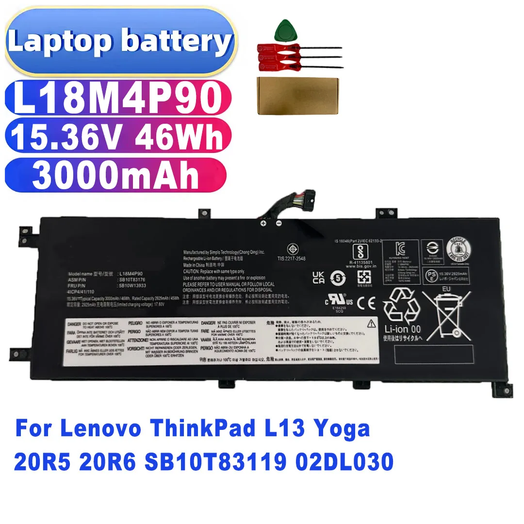 L18M4P90 L18C4P90 L18D4P90 Laptop Battery 15.36V 46Wh 3000mAh for Lenovo ThinkPad L13 Yoga 20R5 20R6 SB10T83119 02DL030