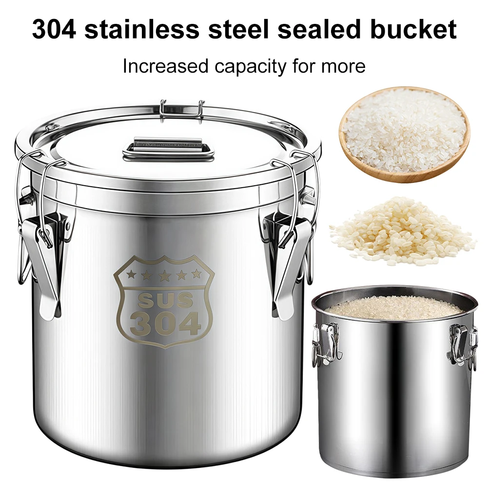 

6/12/21/33L Stainless Steel Food Storage Bucket with Seal Lid Kitchen Canister with Handles Container for Home Bar Restaurants