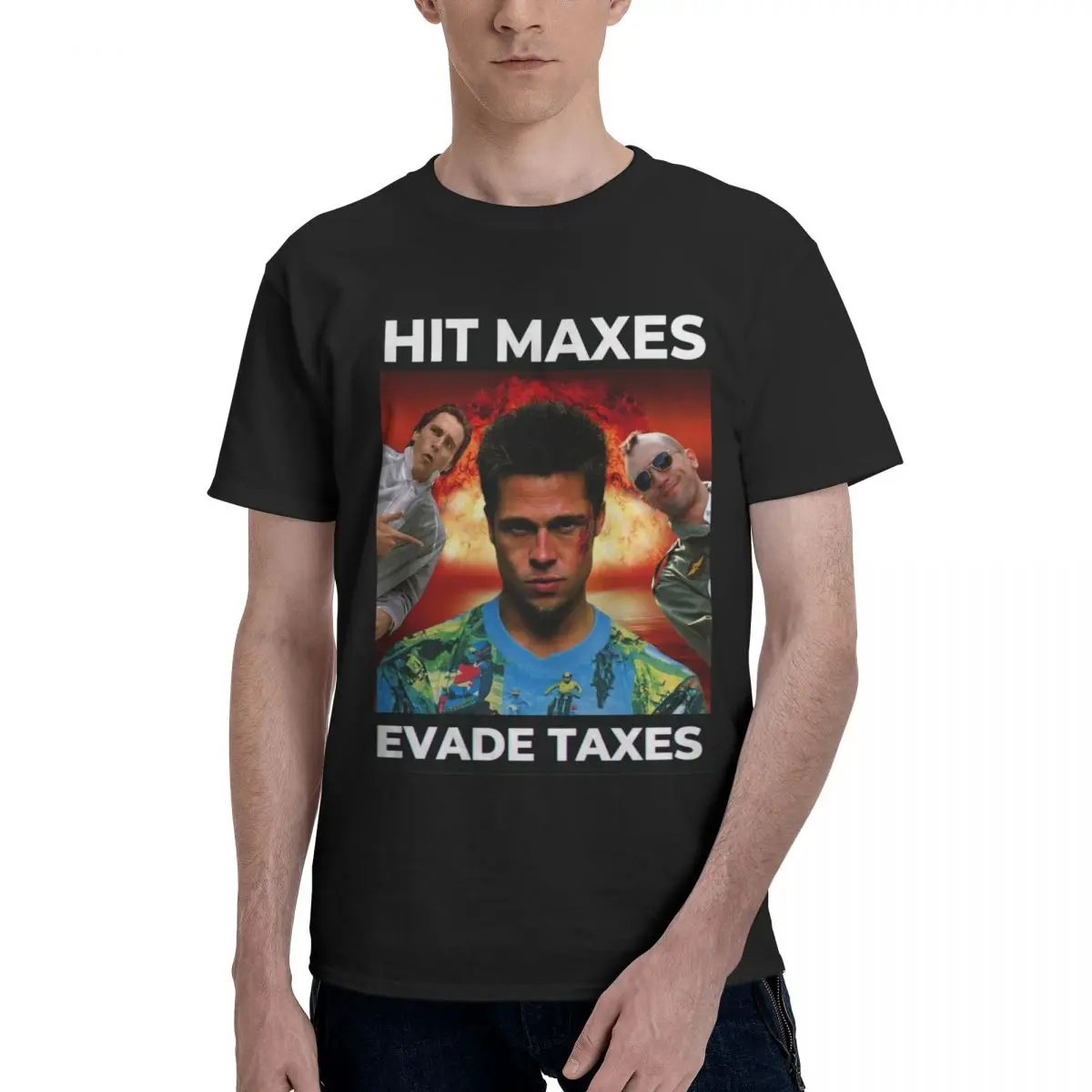 Vintage Fight Club Movie T-Shirt Men Crewneck 100% Cotton T Shirt Hit Maxes Evade Taxes Short Sleeve Tee Shirt