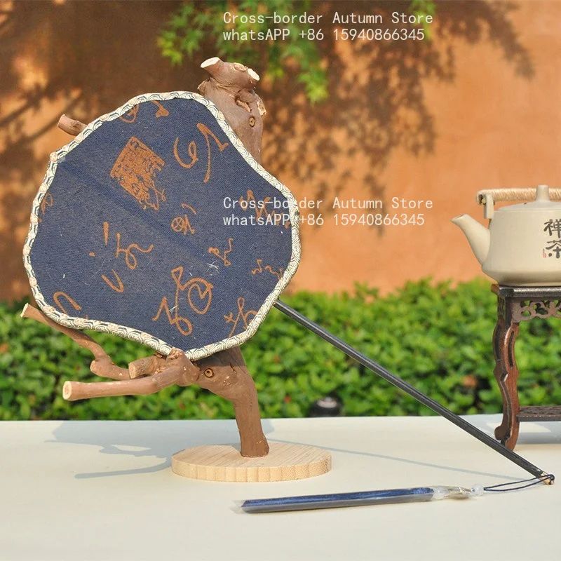 New Chinese retro handicraft fan, blue fabric fan, Hanfu photo matching decorative performance fan