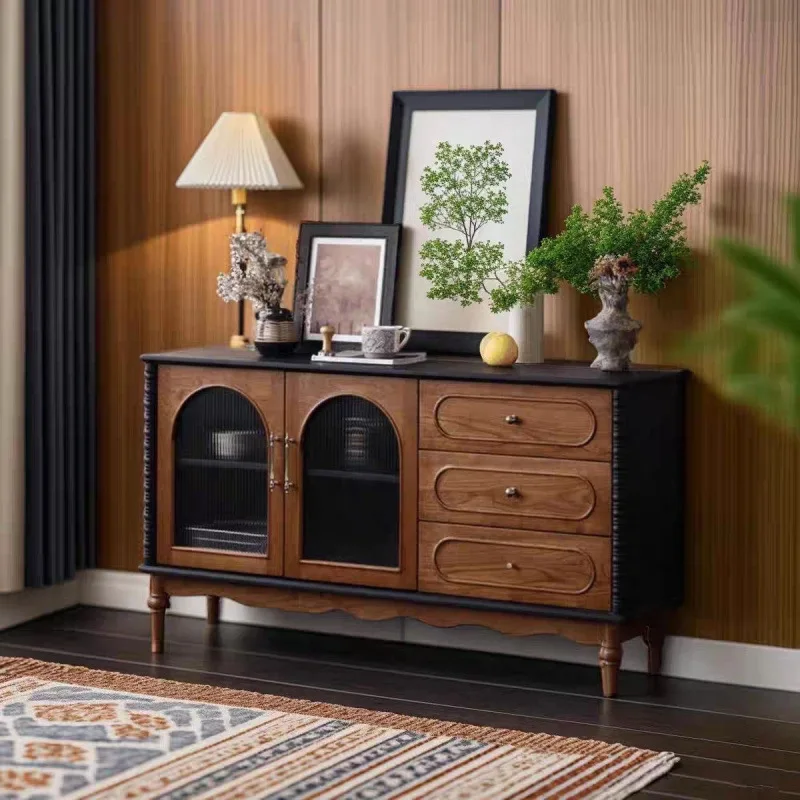 

dining side retro simple storage French solid wood integrated wall wine cabinet locker American living room