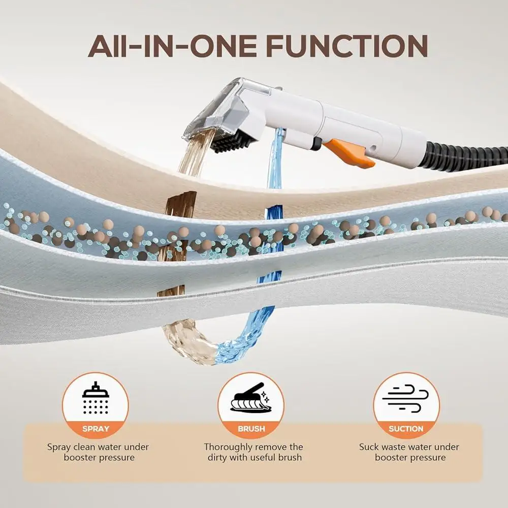 منظف قوي لتنجيد السجاد المحمول، مزيل البقع العميقة، سلالم الحيوانات الأليفة، مقعد السيارة، الأريكة، نظام خزان مزدوج خفيف الوزن