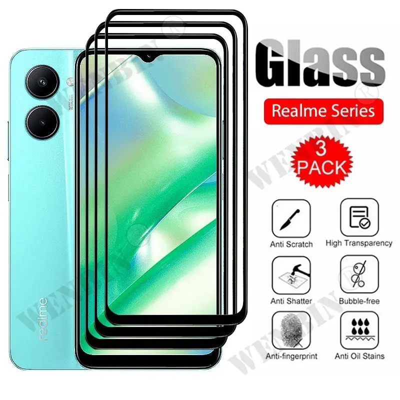 

3 Pcs Tempered Glass For Realme C33 2023 C35 C30 C31 GT 10 9 8 Pro Neo 3 3T Pro GT Full Cover Screen Protector