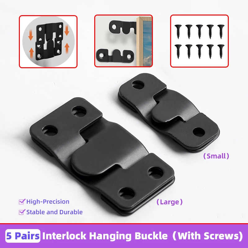 Creamily 5Pairs Interlocking Hooks Flush Mount Bracket Furniture Wall Frame Hooks Art Display Picture Frame Hanger With Screws