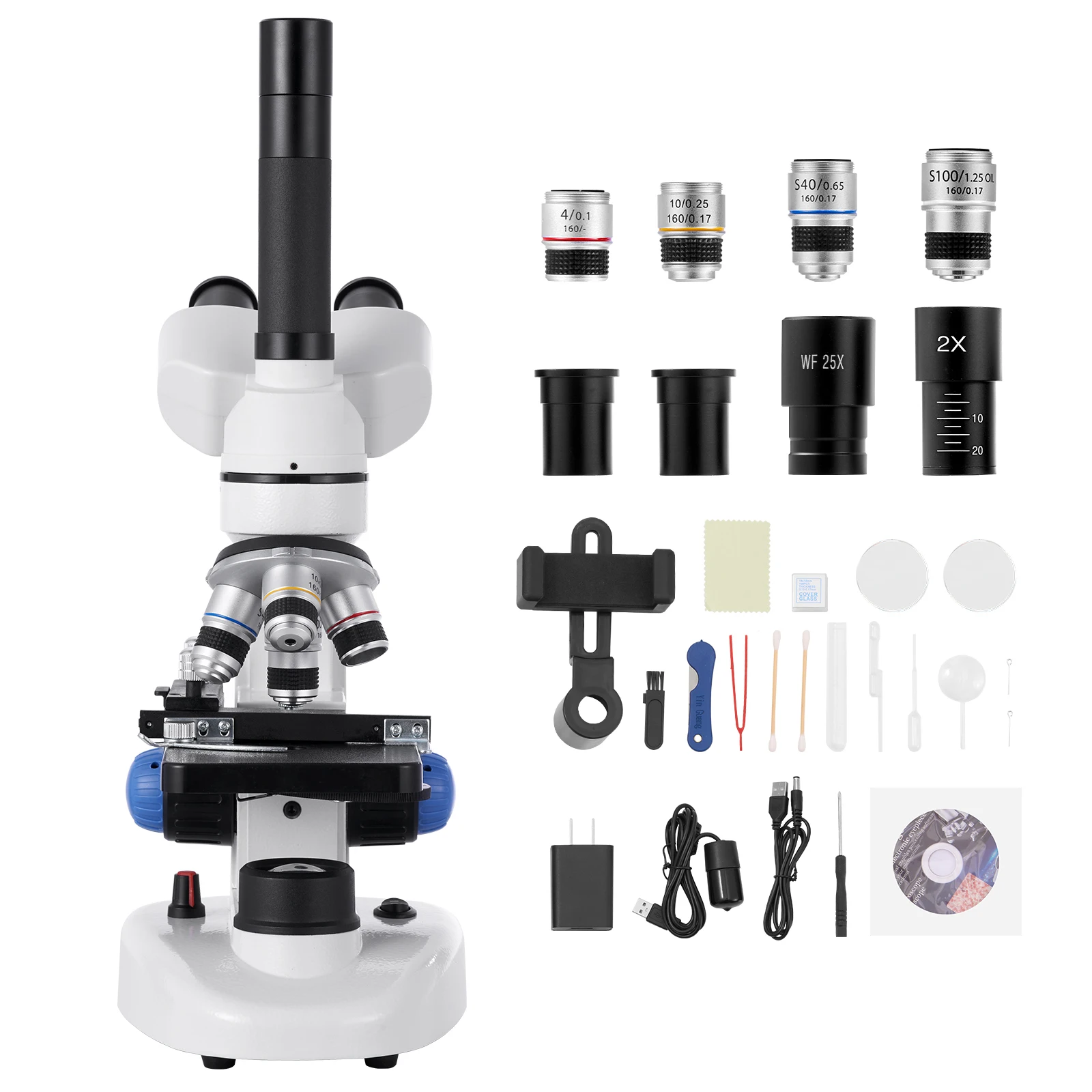 Trinocular Microscope, 40-5000X Magnification, Professional Compound Microscope for Adult with Phone Adapter, LED Light, Aluminum Alloy Body, School, Home, Education, Designed for Lab