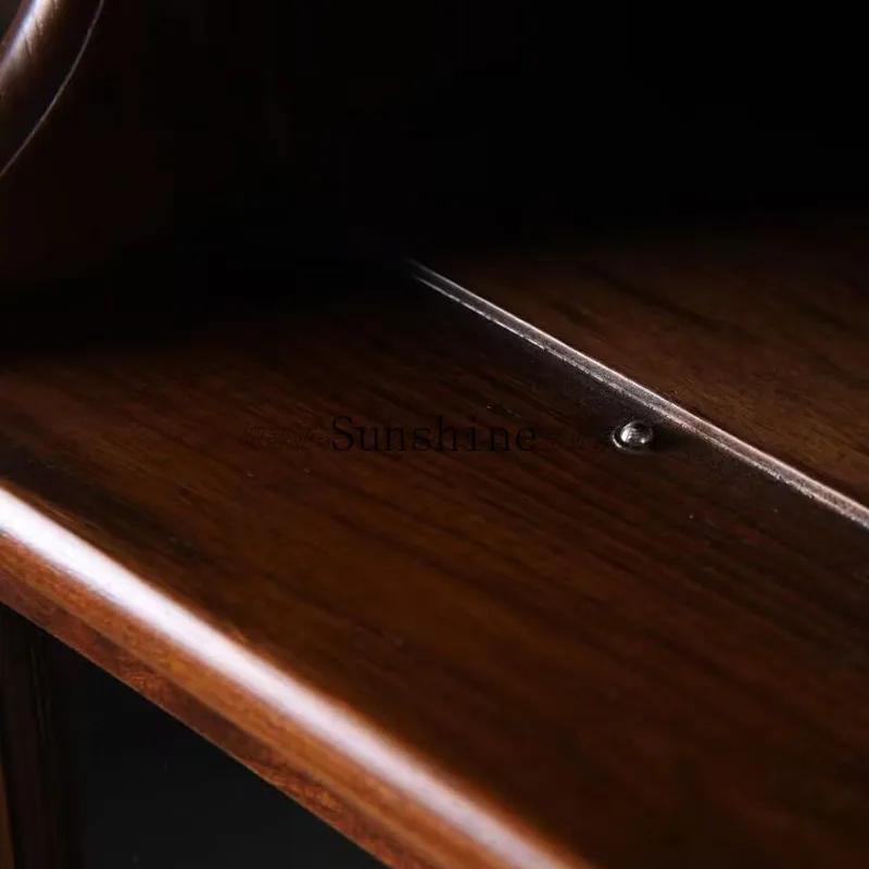 American solid wood simple storage cabinet household floor-to-ceiling glass door combination wall bookshelf