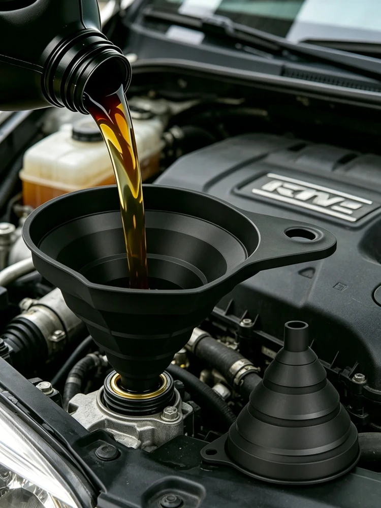 Składany lejek, akcesoria, auto, motocykl, olej, narzędzia samochodowe, narzędzia mechaniczne, VW, ciężarówka, wyposażenie warsztatu, części, specjalne. — zdjęcie 2