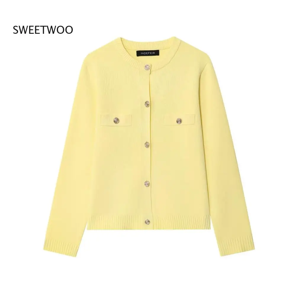 Women's Knitted Comb Top Cardigan - Round Neck Long Sleeve Button Design Autumn Winter New Fashion Sweater