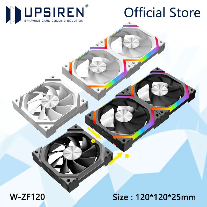 UPSIREN W-ZF120 Magic Wireless Stitching Computer case cooling fan，120mm/5V 3PIN ARGB/12V 4PIN PWM/High-quality silent fan