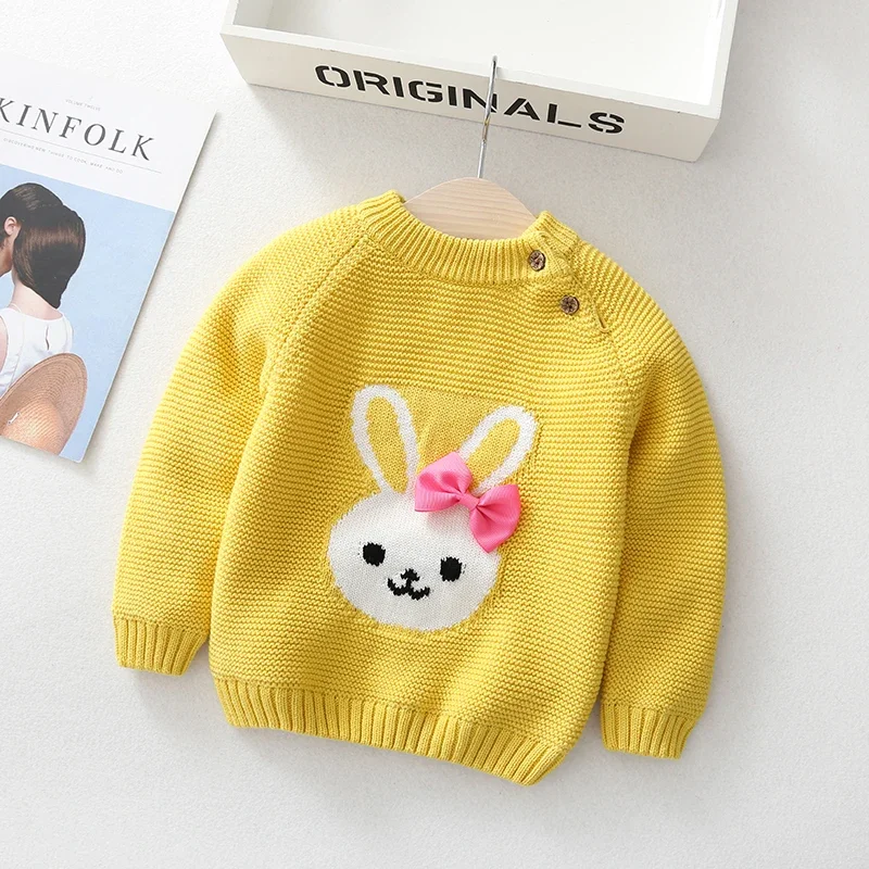 IENENS Winter Plus Velvet Sweaters Baby Girls Clothes Toddler Warm Sweater Coats Children Rabbit Thicken Wool Tops Fit 1-12Y