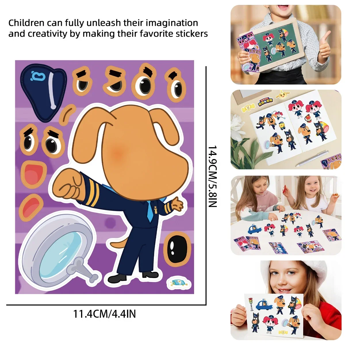 8/16 Blatt Cartoon Labrador Hund Polizei Puzzle Aufkleber DIY Telefon Laptop Gepäck Skateboard Graffiti Aufkleber Spaß für Kind Geschenk