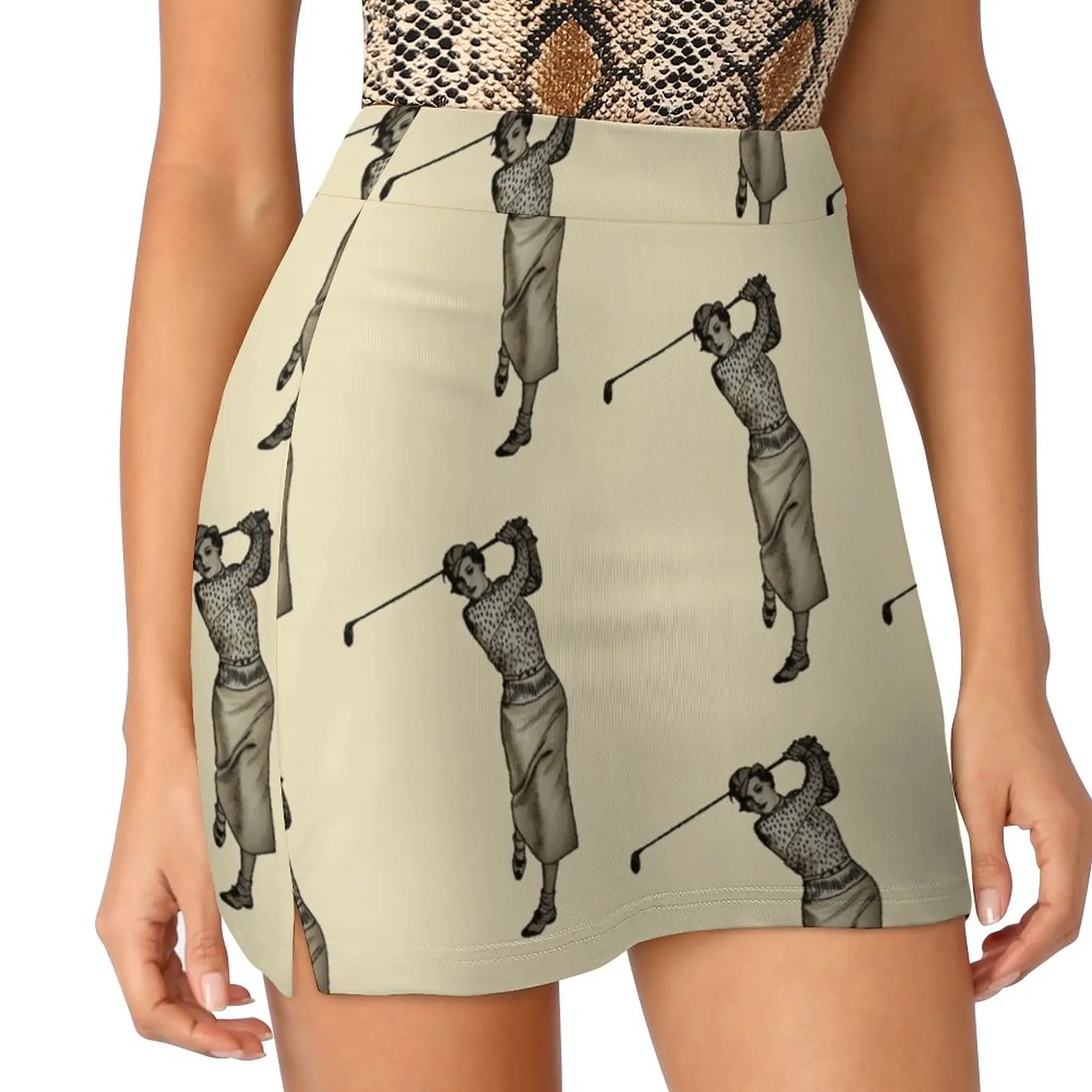 Vintage Woman Golfer Swinging The Golf Club Women's skirt Aesthetic skirts New Fashion Short Skirts Golf Golfer Golfing Sports