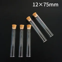 50pcs/lot 12x75mm Empty Glass Transparent Clear Bottles With Cork Stopper Glass Vials Jars Storage Bottles Test Tube Jars