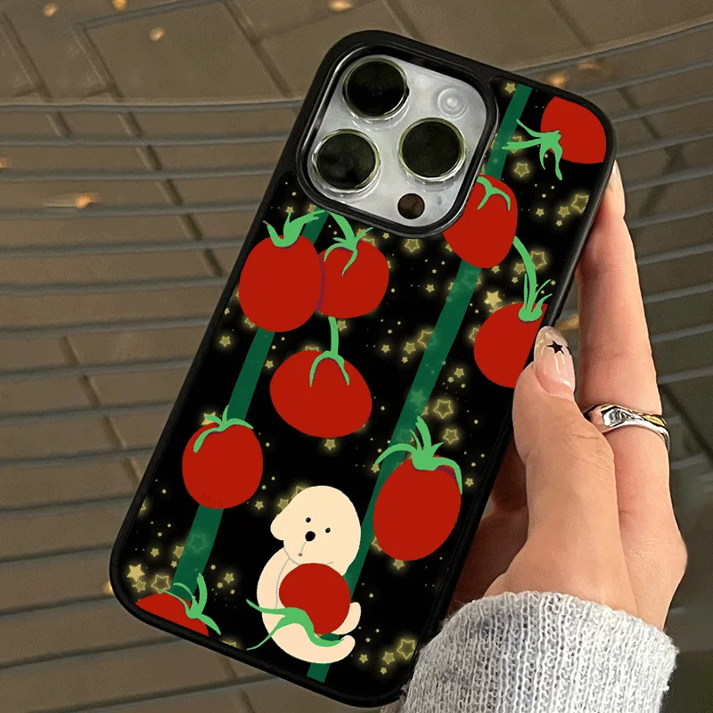 Ins Tomato Puppy with Black Border Stylish Dustproof Case for IPhone 16 15 14 13 Pro Max Back Phone Cover for 12 11 Pro Max Capa