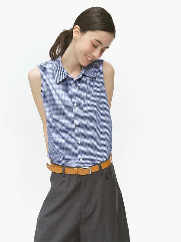 

Slim Fit Plaid irt Women's Summer Svel Ne Breathable Polyester Casual Inner Wear Base irt Korean Sle