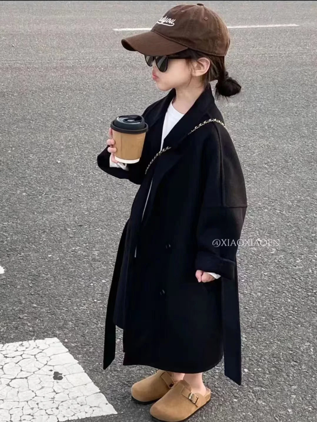 Autunno e inverno lungo nero nuovo abbigliamento per bambini cappotto di lana per bambini cappotto di lana autunno cappotto di lana corea del sud ﻿