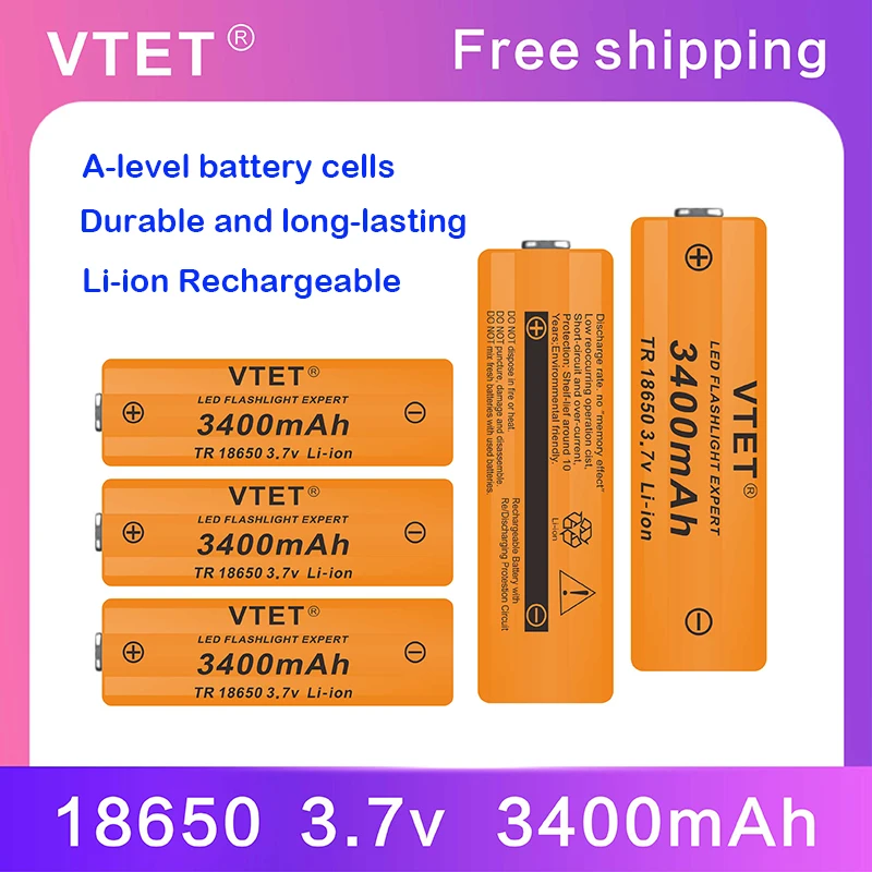 2024New3.7V 3400mAh Rechargeable Li-ion Battery for Led Flashlight Toys Fan Battery DIY Make High Quality Reusable18650 Battery