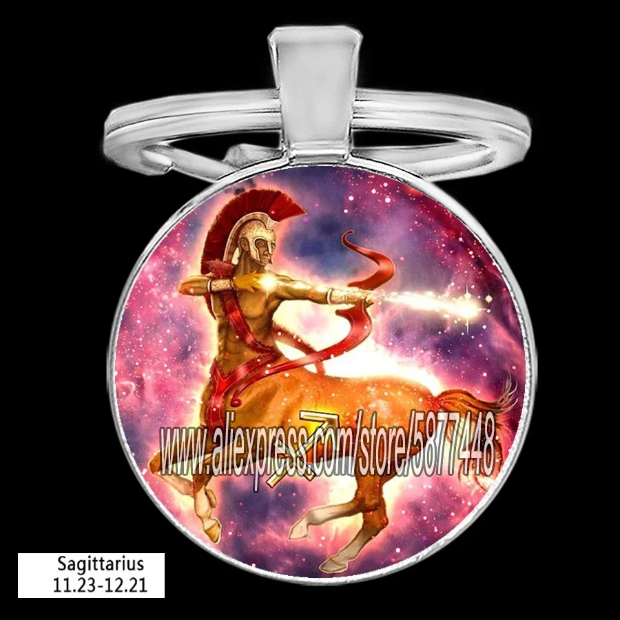 الملونة زودياك علامة المفاتيح 12 كوكبة ليو العذراء الميزان العقرب القوس قلادة الزجاج كابوشون كيرينغ هدية عيد ميلاد #3
