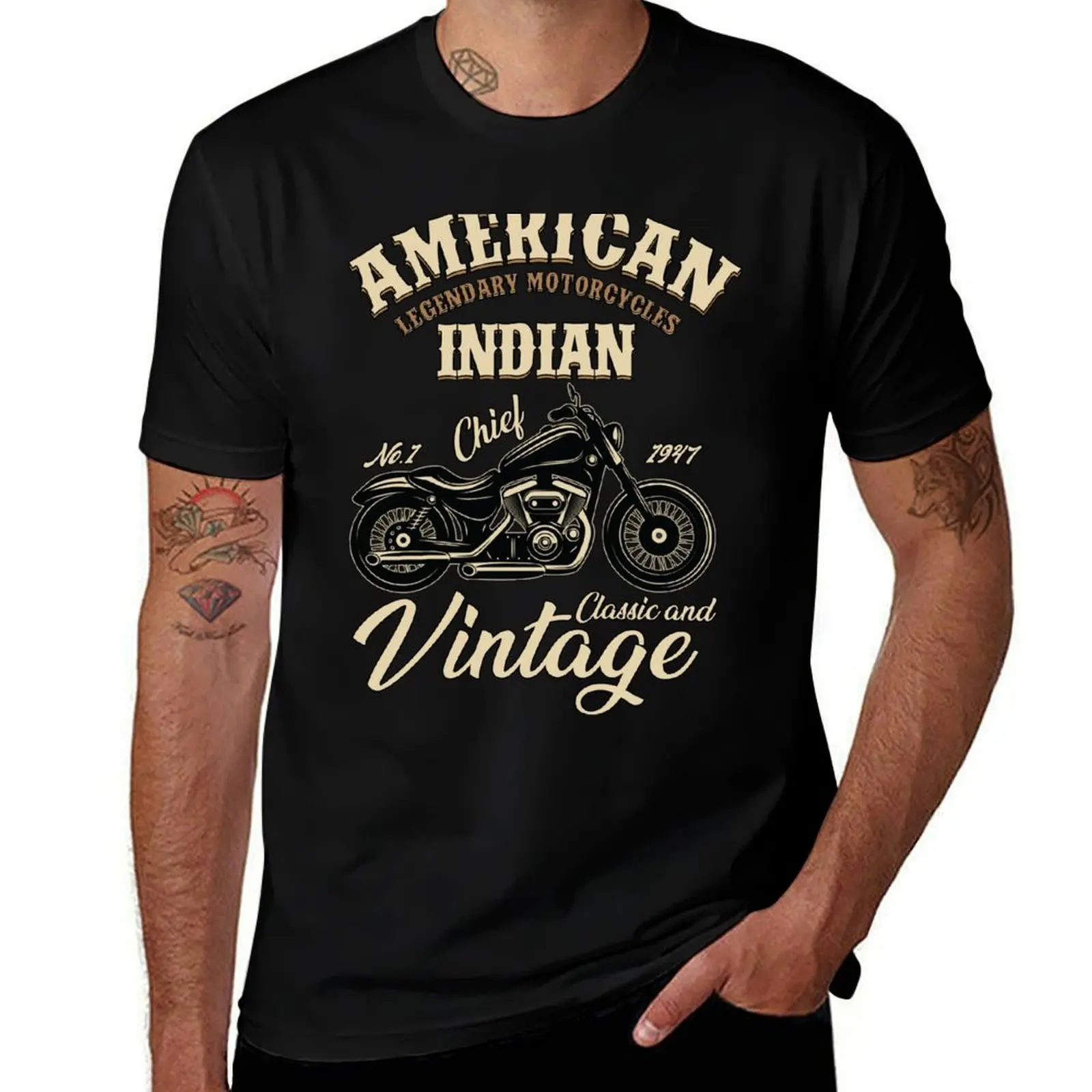 American Legendary Motorcycles Indian Classic And Vintage T-Shirt Daily Work Short Sleeve Top
