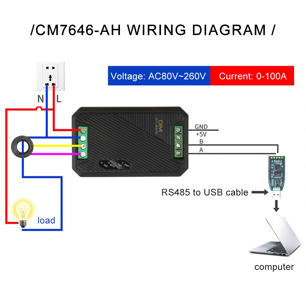 Ac80-260v voltmètre ampèremètre Rs485 Modbus tension courant puissance Instrument de mesure Rs485 Ac boîte de Communication