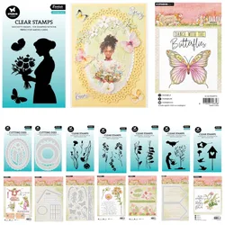 Flower lady bloom Sunny Spring Butterfly Birdhouse Metal Cutting Dies Silicone Stamps Scrapbooking Stencil Photo Album Card DIY