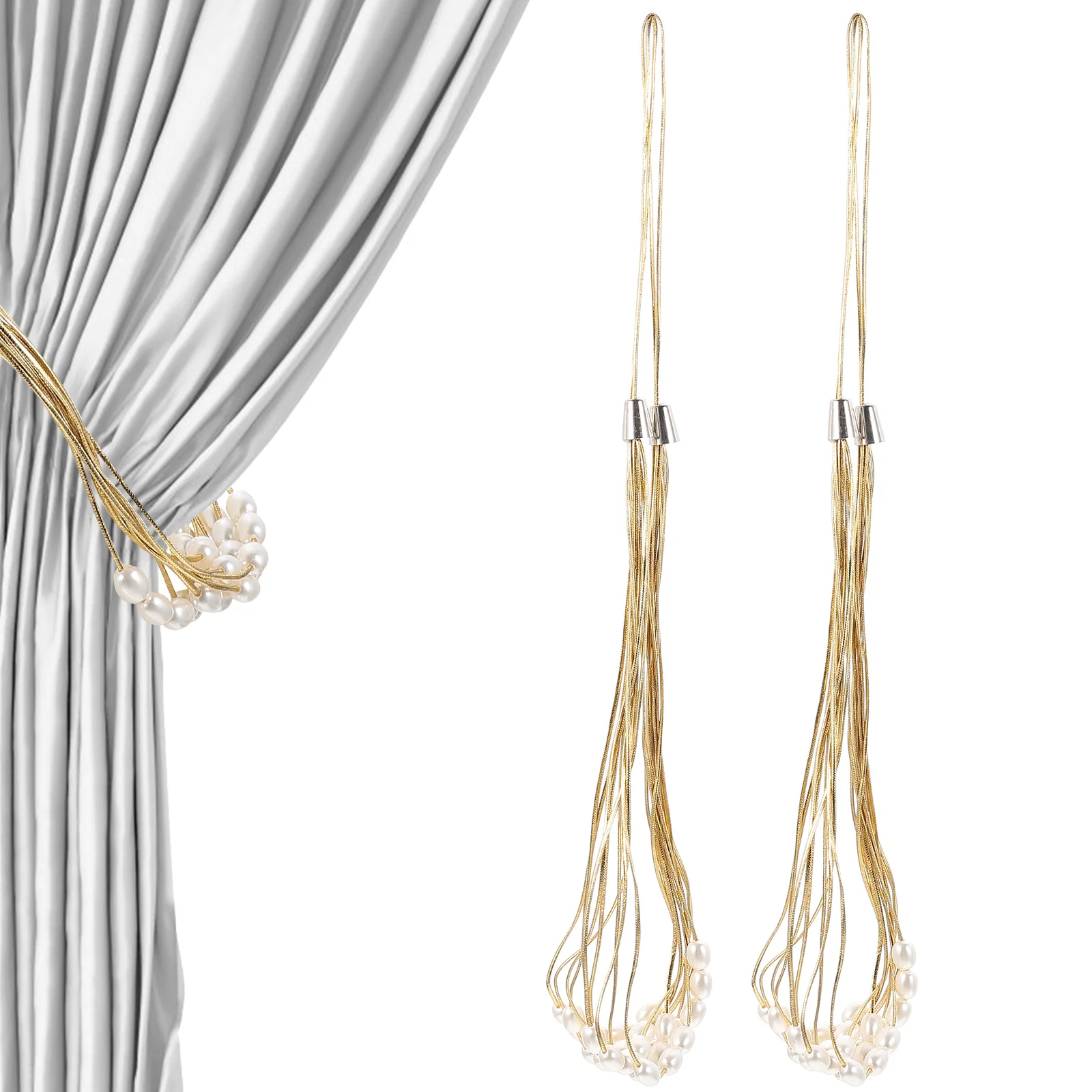 

2 Pcs Curtain Tieback Imitation Pearls Window Decor Adjustable Rope Holdback Suitable Living Bedroom Kitchen Bathroom