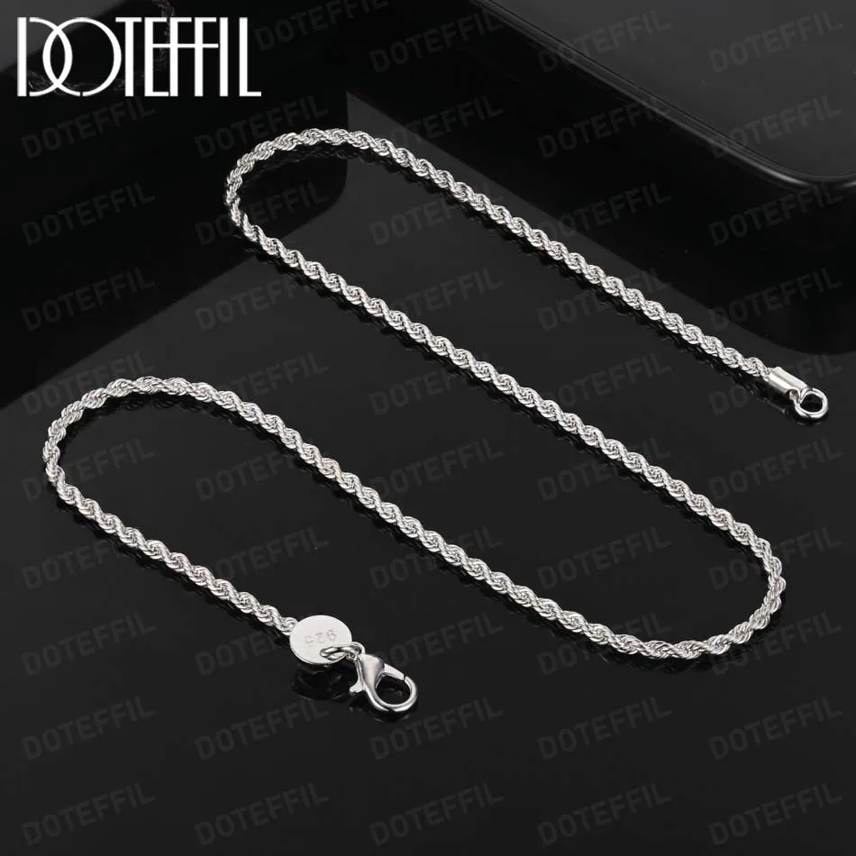 

DOTEFFIL 2MM Rope Necklace 16-24INCHES 925 Sterling Silver Beautiful Fashion Elegant for Women Men Chain Cute Can Pendant