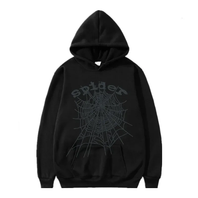 

Spider Cobweb Rhinestone Hoodies Hip Hop Fashion Letter Y2k Aesthetics Sweatshirts Men Women Autumn Street Punk Oversized Hoodie