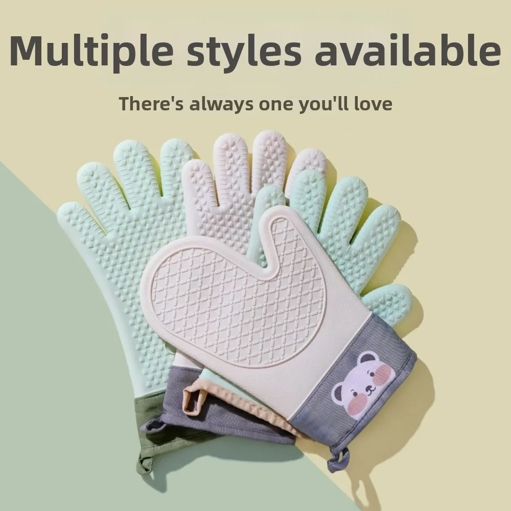 

2Pcs Thickened Silicone Insulation Gloves Heat Resistant Cartoon Bear Oven Mitts Anti Scald Stain-resistant Baking Mitts