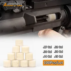 Almohadillas de limpieza de pistola, limpiador de calibre de pistola, cámara de fieltro de lana, herramientas de limpieza de armas, accesorios de caza, 17 Cal.22 Cal .30 Cal 9mm, 100 piezas