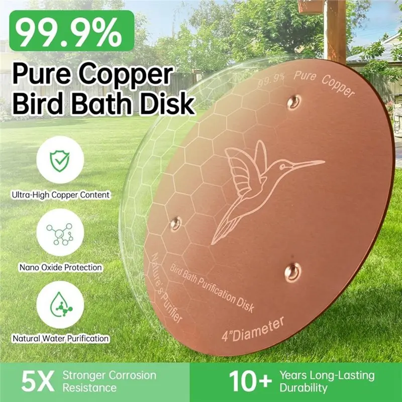 [NEW!A08R】 2 Pack Bird Bath Copper Discs, 99.9% Pure Copper Cleaner