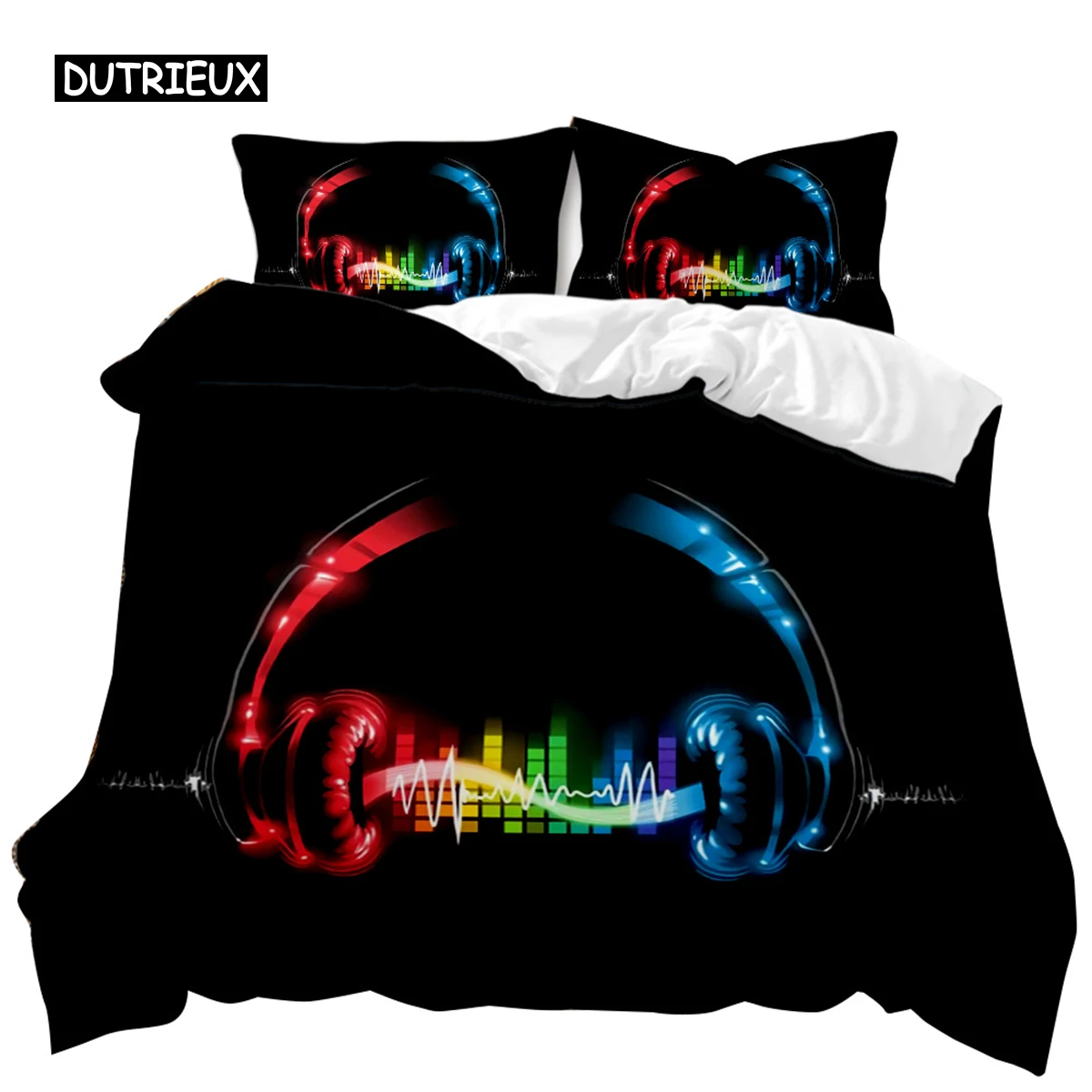 Music Duvet Cover Set Cool Colorful Headset Bedding Set Kids Boys Girls Bedding Set Music Queen King Size Polyester Qulit Cover