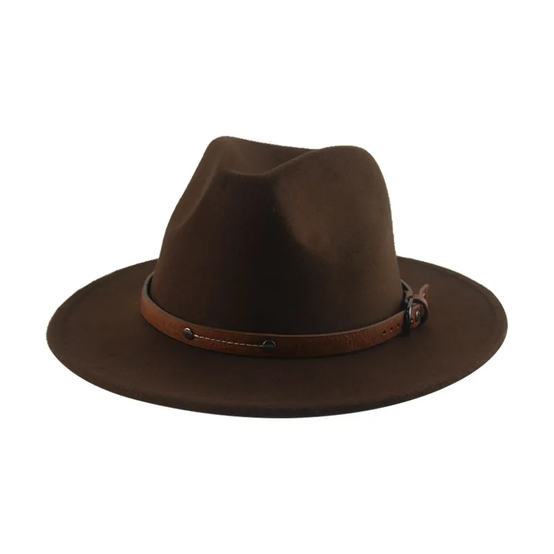 Sombrero de ala ancha de Jazz, sombrero de fieltro de piel de ala plana, Retro, Europa y América, vaquero occidental tibetano, montar a caballo, cuero cruzado